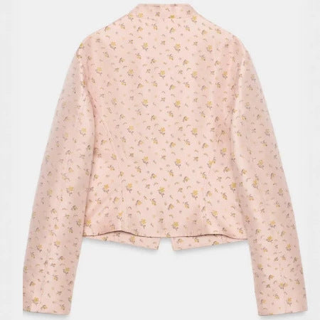 Damen Cropped Militärblouson mit Mandarinkragen, Zierkordeln und floraler Webstruktur Nord Taschen