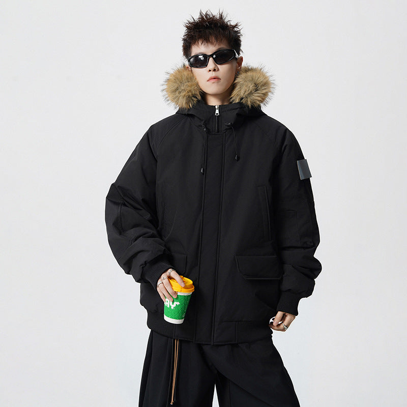 Herren Wattierter Oversize-Parka mit Kunstfellkapuze und Utility-Taschen Nord Taschen