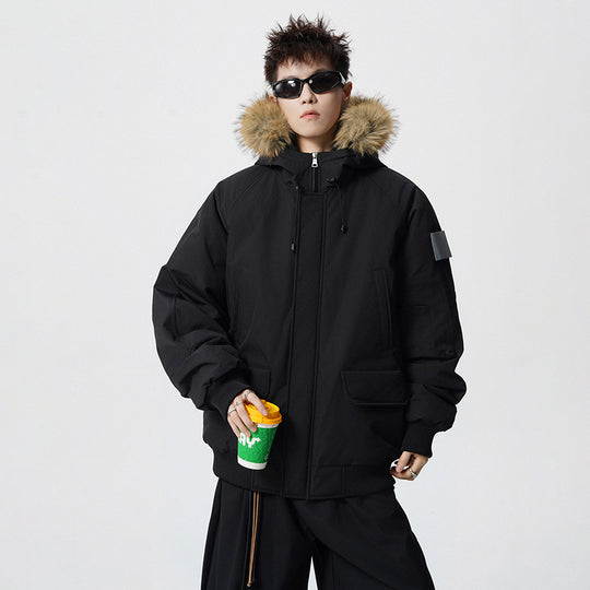 Herren Wattierter Oversize-Parka mit Kunstfellkapuze und Utility-Taschen Nord Taschen