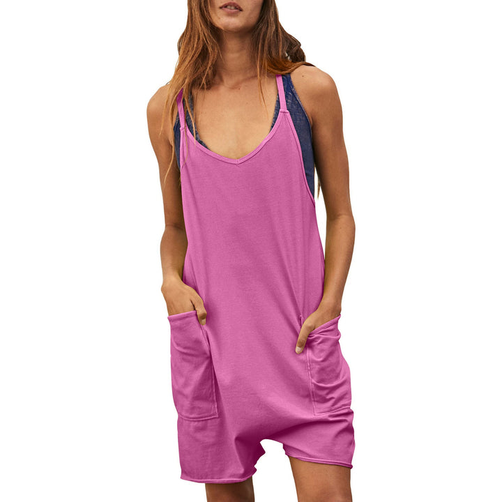 Damen komfortabler Overall mit tiefem Ausschnitt und praktischen Taschen