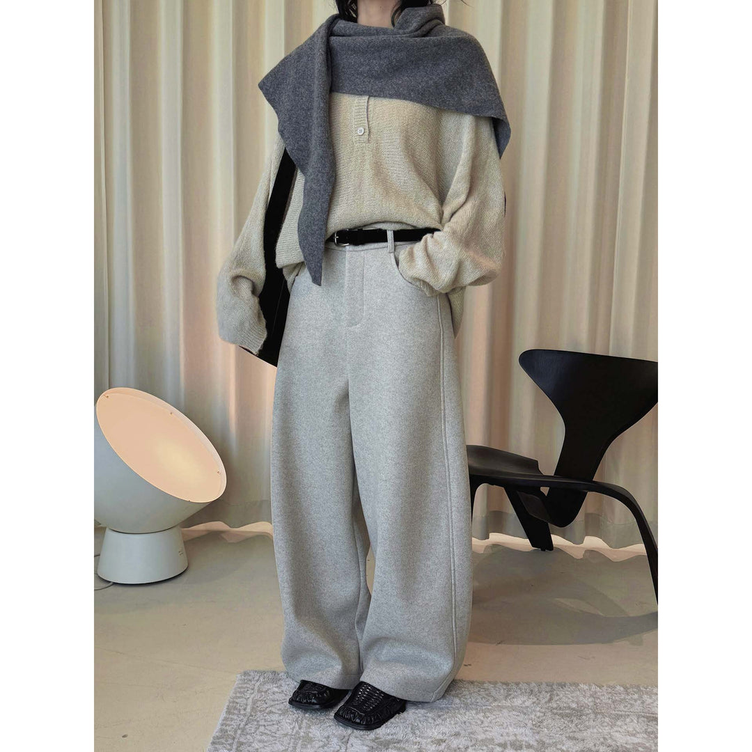 Damen Weite Wollmix-Palazzohose mit hoher Taille, Bundfalten und Eingrifftaschen Nord Taschen