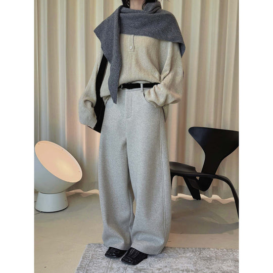 Damen Weite Wollmix-Palazzohose mit hoher Taille, Bundfalten und Eingrifftaschen Nord Taschen