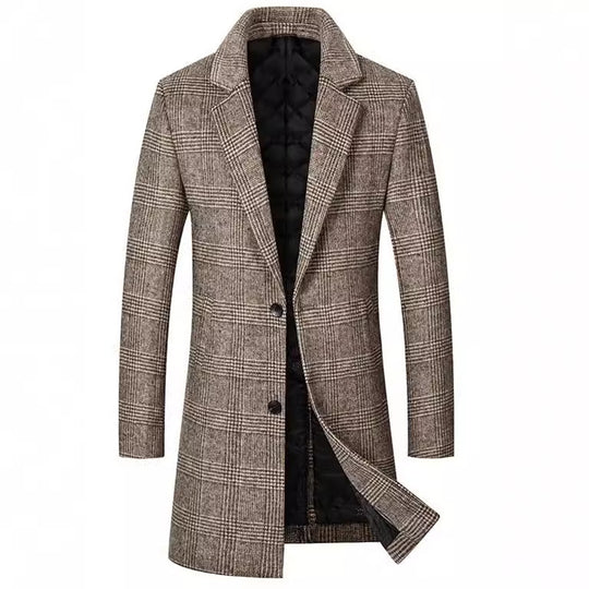 Herren Glencheck-Wollmix-Mantel mit gesteppter Thermofütterung und schmaler Silhouette Nord Taschen