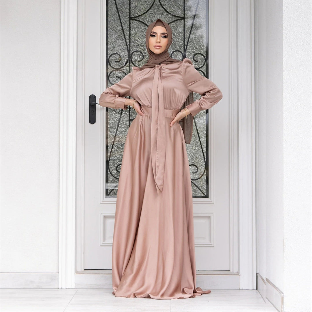 Damen Maxi-Kleid mit fließenden Ärmeln und elegantem Taillengürtel