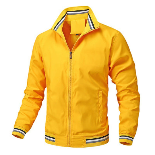 Herren Sportlich-leichte College-Bomberjacke mit geripptem Kragen und Streifen-Details Nord Taschen