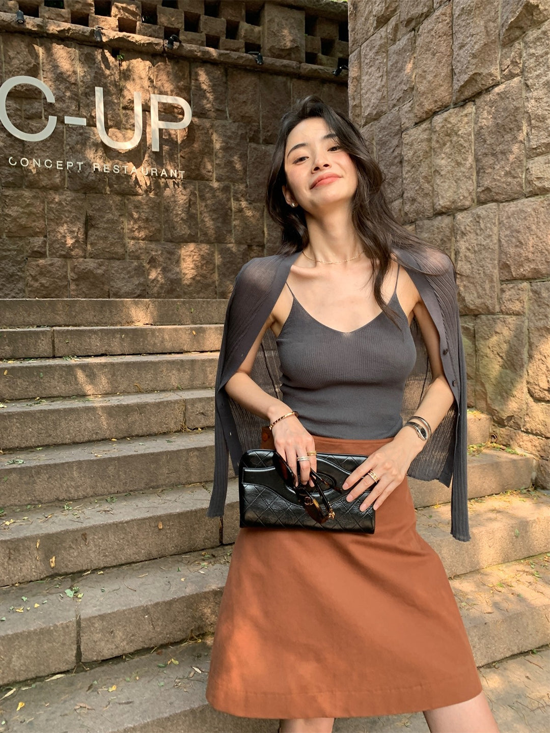 Damen Feines Rippenstrick-Top & Cardigan-Set mit taillierter Silhouette Nord Taschen