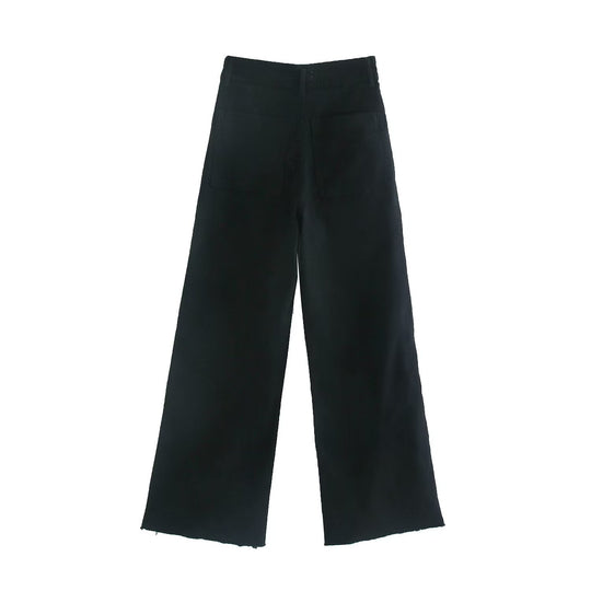 Damen weite High‑Waist Worker‑Hose mit aufgesetzten Gesäßtaschen Nord Taschen