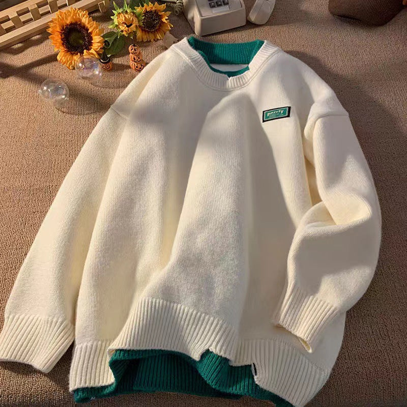 Unisex Oversized Lagenlook-Strickpullover mit kontrastiertem Innenkragen und geripptem Saum Nord Taschen