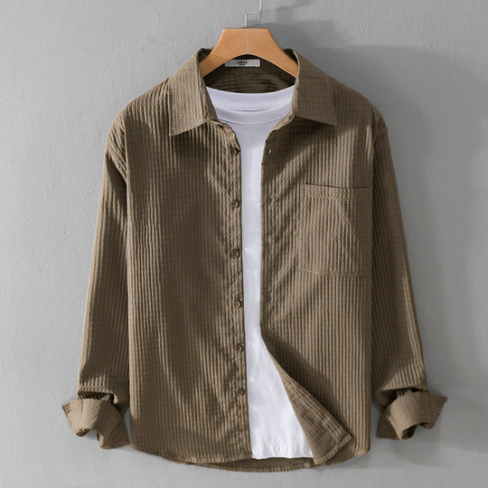Herren Texturiertes Waffelstruktur-Overshirt mit Brusttasche und legerer Passform Nord Taschen