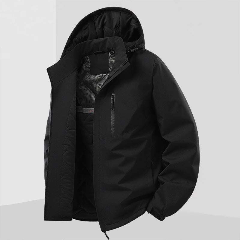 Herren Leichte isolierte Hybrid-Outdoorjacke mit Thermofutter, Kapuze und wasserdichten Reißverschlüssen Nord Taschen