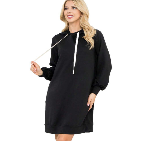 Damen Kapuzen‑Sweatkleid mit Ballonärmeln, Kordelzug und lässiger Oversize‑Passform Nord Taschen