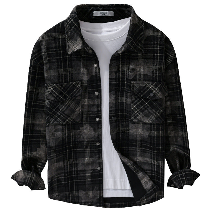 Herren Kariertes Overshirt aus flauschigem Flanell mit Brusttaschen Nord Taschen