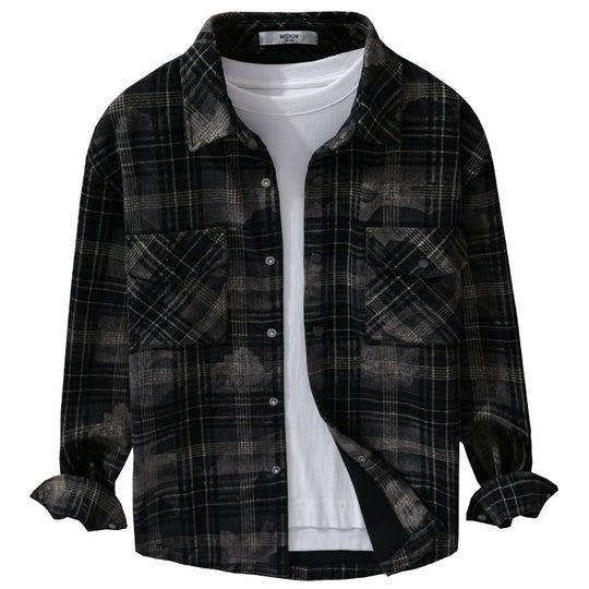Herren Kariertes Overshirt aus flauschigem Flanell mit Brusttaschen Nord Taschen