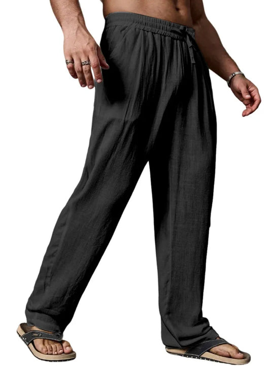 Herren entspannte Leinenmix-Yogahose mit Kordelzug, Elastikbund und geradem Bein Nord Taschen