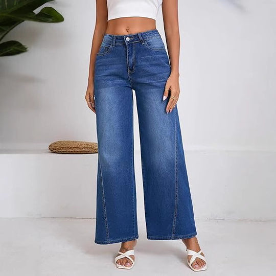 Damen High-Waist Weitbein-Jeans mit hohem Bund und lässiger Vintage-Waschung Nord Taschen
