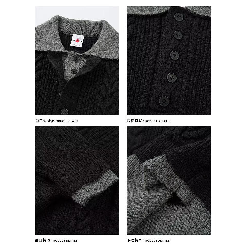 Herren Grobstrickpullover mit Stehkragen und Knopfleiste Nord Taschen