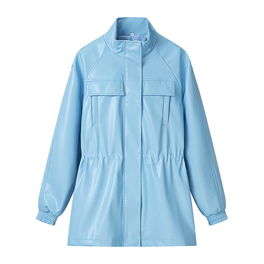 Damen Kunstleder-Parka mit Tunnelzugtaillen, Stehkragen und Pattentaschen Nord Taschen