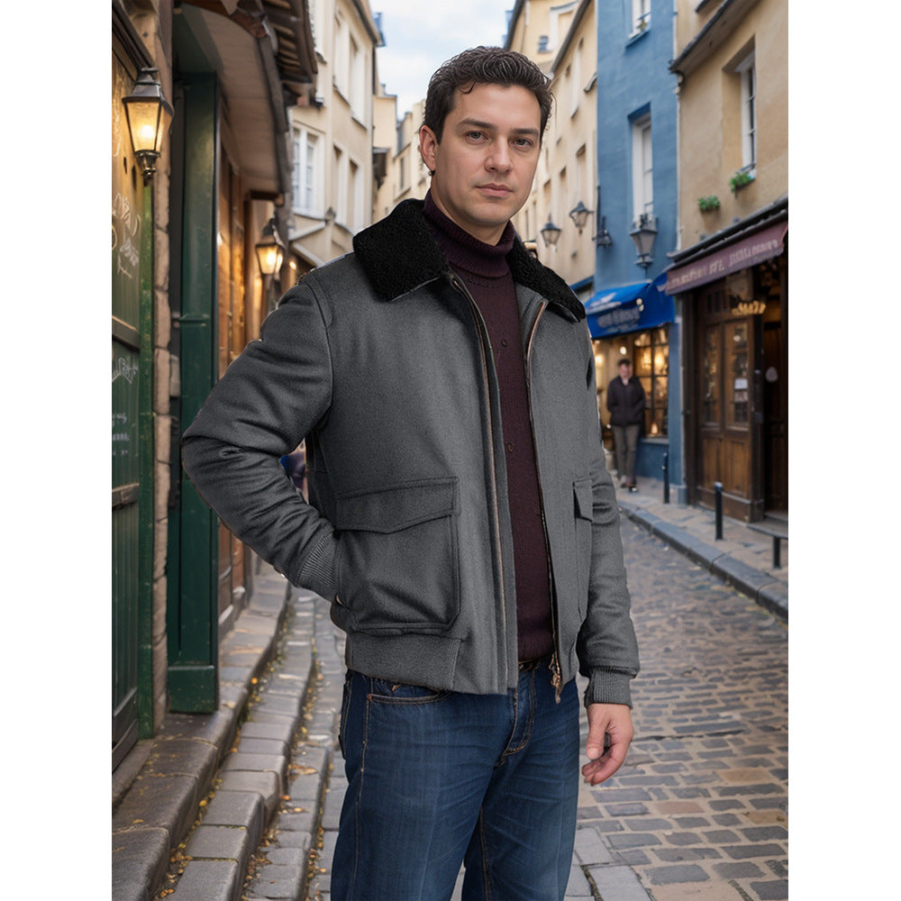 Herren Pilotjacke im Fliegerstil mit Teddykragen, Zwei‑Wege‑Reißverschluss und aufgesetzten Klappentaschen Nord Taschen
