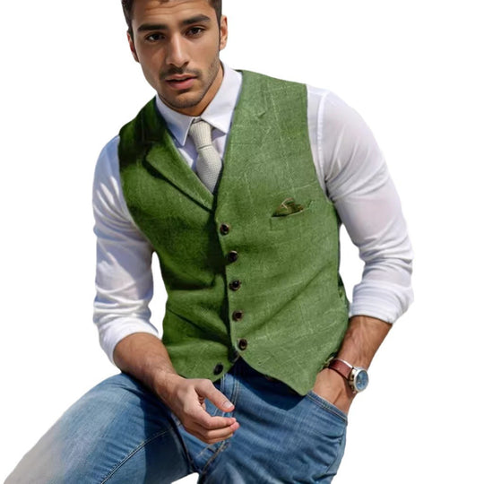 Herren Tweed-Weste im Vintage-Stil mit Revers, Brusttasche und Zierkettendetail Nord Taschen