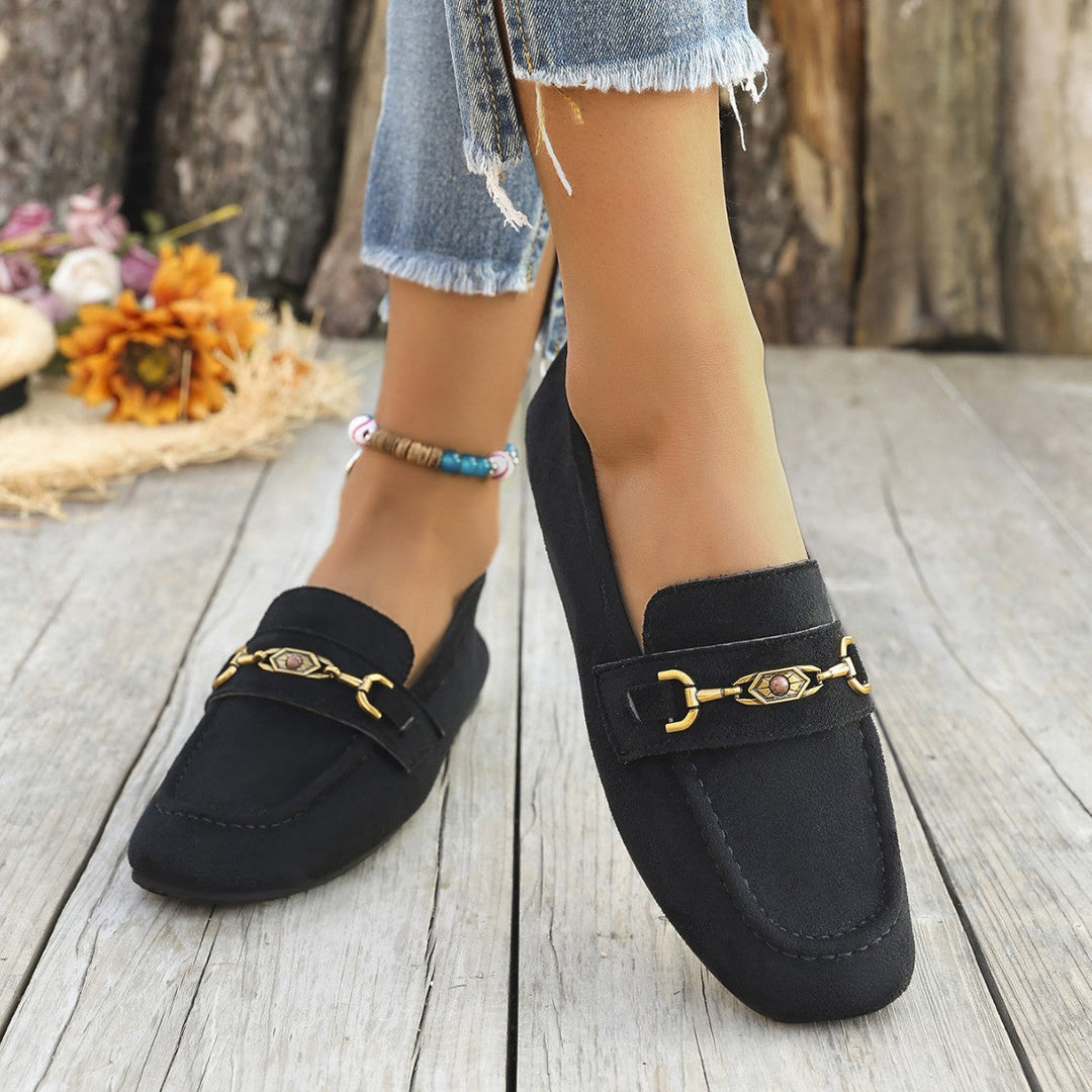 Damen Mokassins mit schicke Goldakzent und weichem Veloursleder
