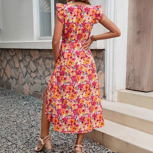 Damen Sommerliches Maxikleid mit Rüschendetails und floralem Design Nord Taschen