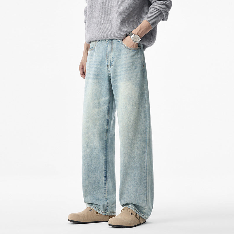 Herren lässige weite Jeans mit tiefem Schritt und Vintage-Waschung Nord Taschen