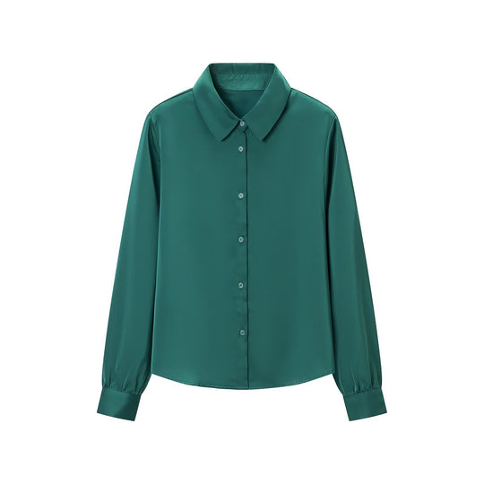 Damen Seidenähnliche Hemdbluse mit durchgehender Knopfleiste und breitem Kragen Nord Taschen