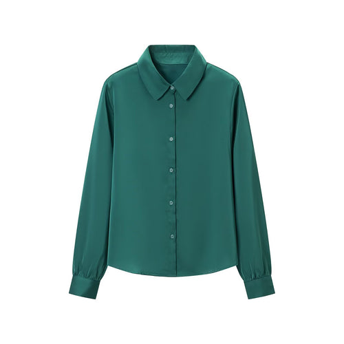 Damen Seidenähnliche Hemdbluse mit durchgehender Knopfleiste und breitem Kragen Nord Taschen
