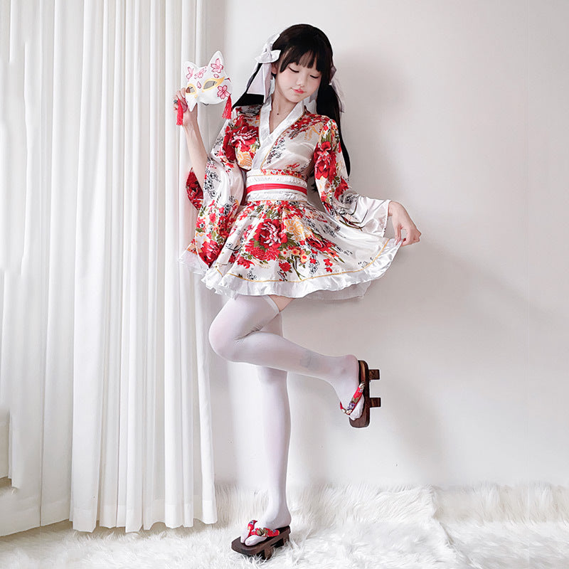 Damen traditionelles Kimono-Kleid mit fließendenÄrmeln und floralem Muster Nord Taschen