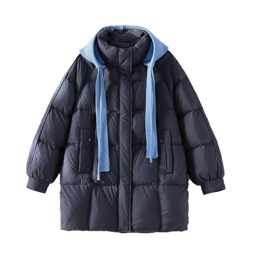 Damen wattierte Steppjacke mit Kapuze Rippkragen weitem Schnitt und Midilänge Nord Taschen