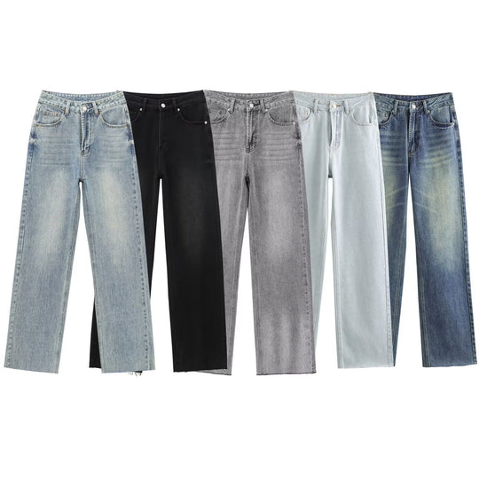 Damen hochtaillierte Wide-Leg-Jeans mit weitem Bein und Vintage-Waschung Nord Taschen