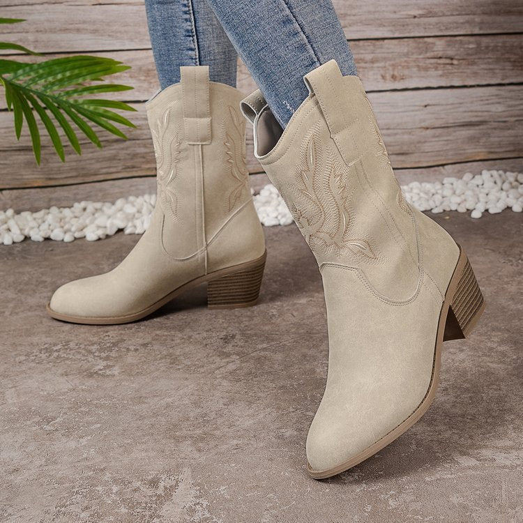Damen Western-Boots im Vintage-Stil mit Stickerei, Schlupfprofil und leichtem Blockabsatz Nord Taschen