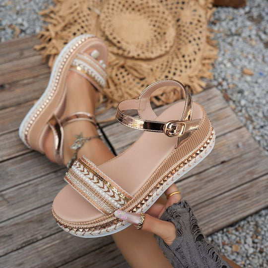 Damen Wedge-Sandaletten mit modischem Glitzer-Riemen und ergonomischem Fußbett Nord Taschen