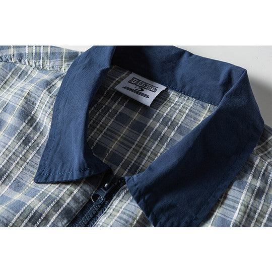 Herren Leichte karierte Hemdjacke mit Kontrastkragen, durchgehendem Reißverschluss und Saumkordel Nord Taschen