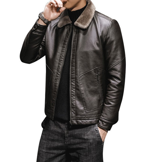 Herren Premium Kunstleder‑Fliegerblouson mit kontrastierendem Teddykragen und verdeckter Reißverschlussleiste Nord Taschen