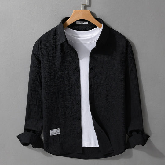 Herren Struktur-Leichthemd im Layering-Style mit Crinkle-Optik und gerundetem Saum Nord Taschen
