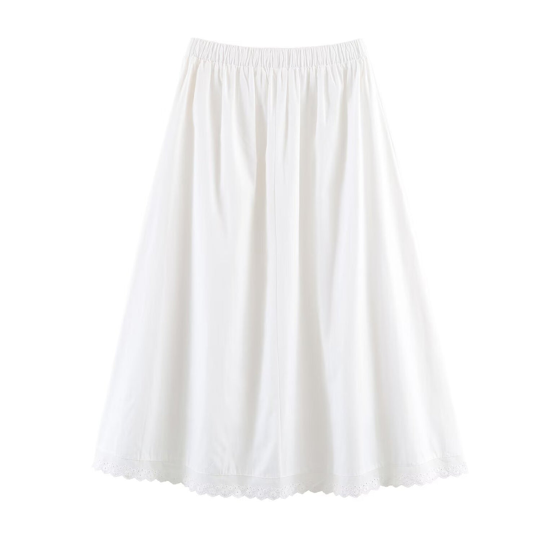 Damen Midirock mit elastischem Bund, Plissee-Details und besticktem Spitzenbesatz Nord Taschen