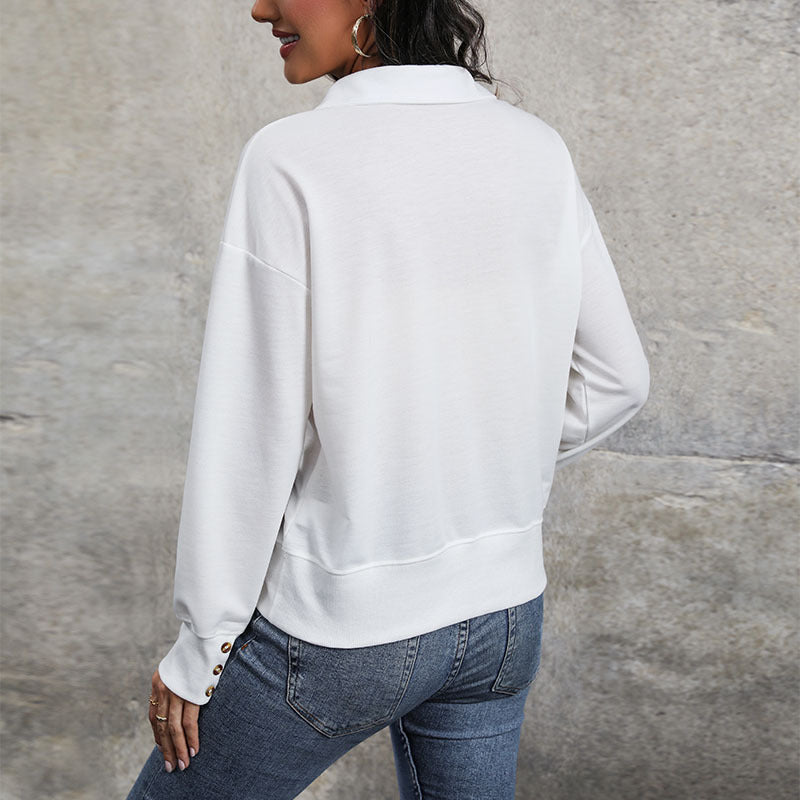 Damen Lockerer Sweatshirt-Polo mit V-Ausschnitt und geripptem Saum Nord Taschen
