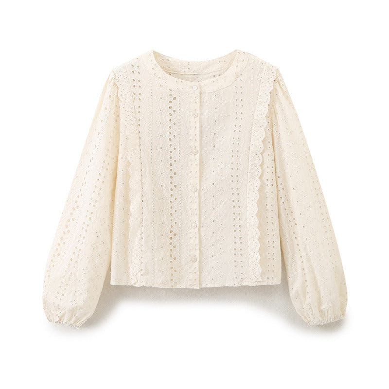 Damen Broderie Anglaise Baumwollbluse mit Rüschenbesatz und Ballonärmeln Nord Taschen