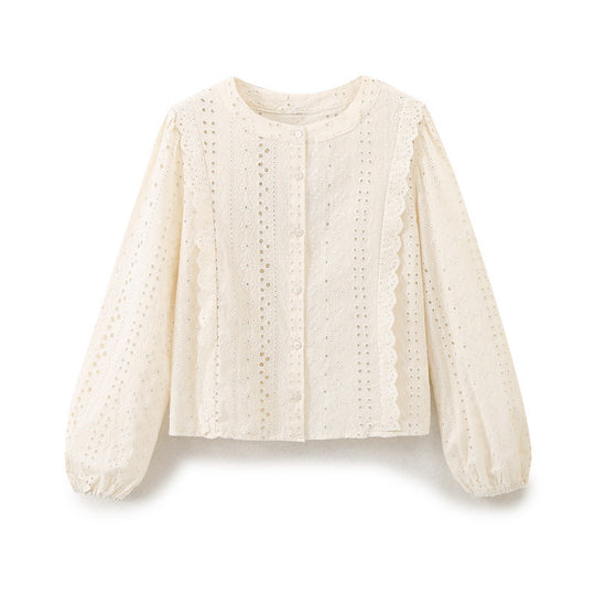 Damen Broderie Anglaise Baumwollbluse mit Rüschenbesatz und Ballonärmeln Nord Taschen