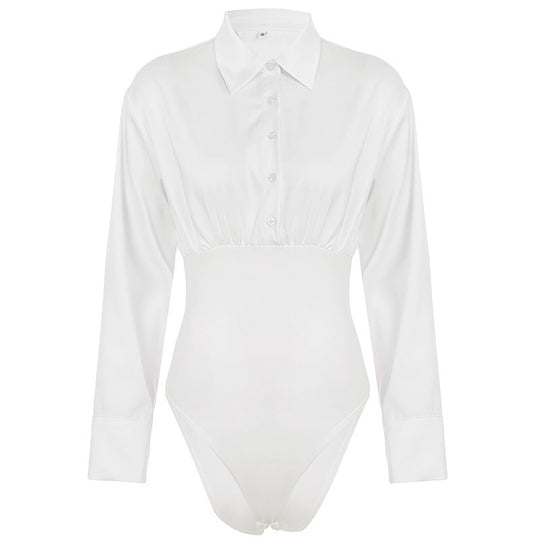 Damen eleganter Bodysuit mit feinem Kragen und Knopfdetails - Arvani