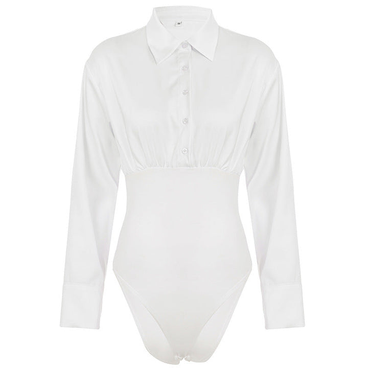 Damen eleganter Bodysuit mit feinem Kragen und Knopfdetails