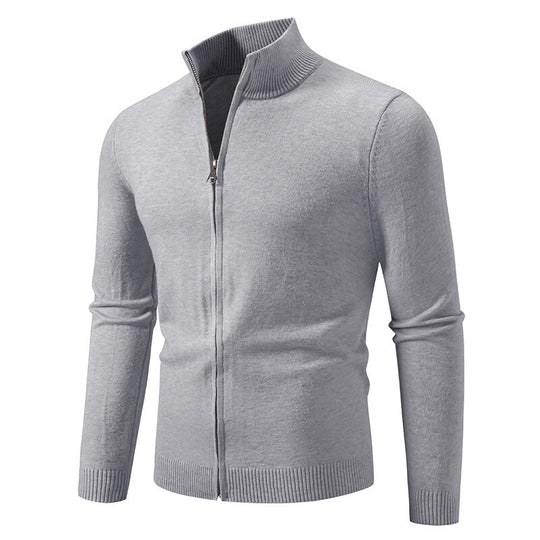 Herren schmal geschnittene Reißverschluss-Strickjacke mit geripptem Stehkragen und feinem Baumwollmix Nord Taschen