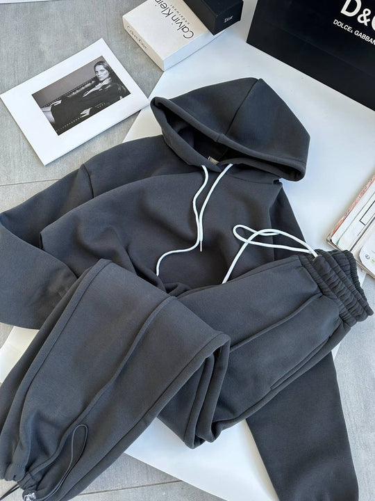 Damen Oversize-Hoodie und Jogginghose Set mit weichem Innenfutter, verstellbarer Kordel und hochgezogenem Bund Nord Taschen