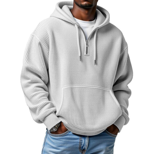 Herren Waffelstrick Halfzip-Kapuzenpullover mit Kängurutasche Nord Taschen