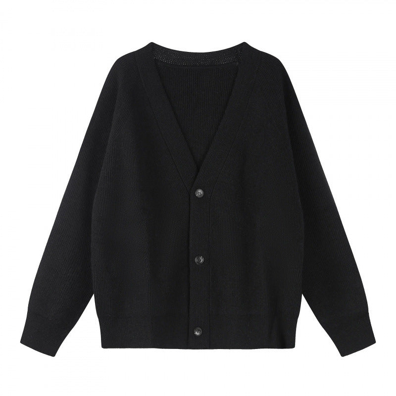 Unisex Boxy-Grobstrick-Cardigan mit V-Ausschnitt, Knopfleiste und Raglanärmeln Nord Taschen