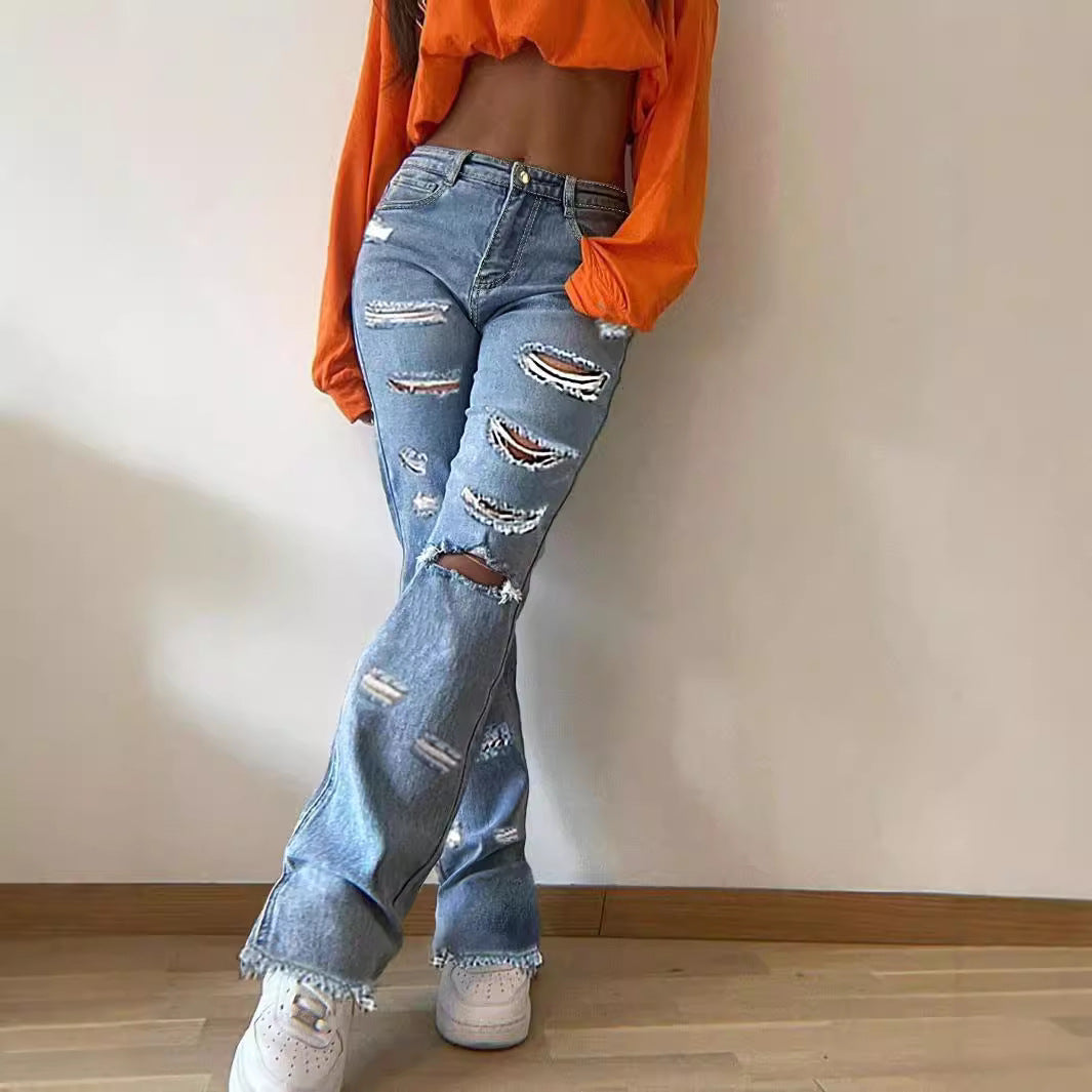 Damen Hochtaillierte Baggy-Jeans im Vintage-Ripped-Design mit weitem Bein und ausgefranstem Saum Nord Taschen