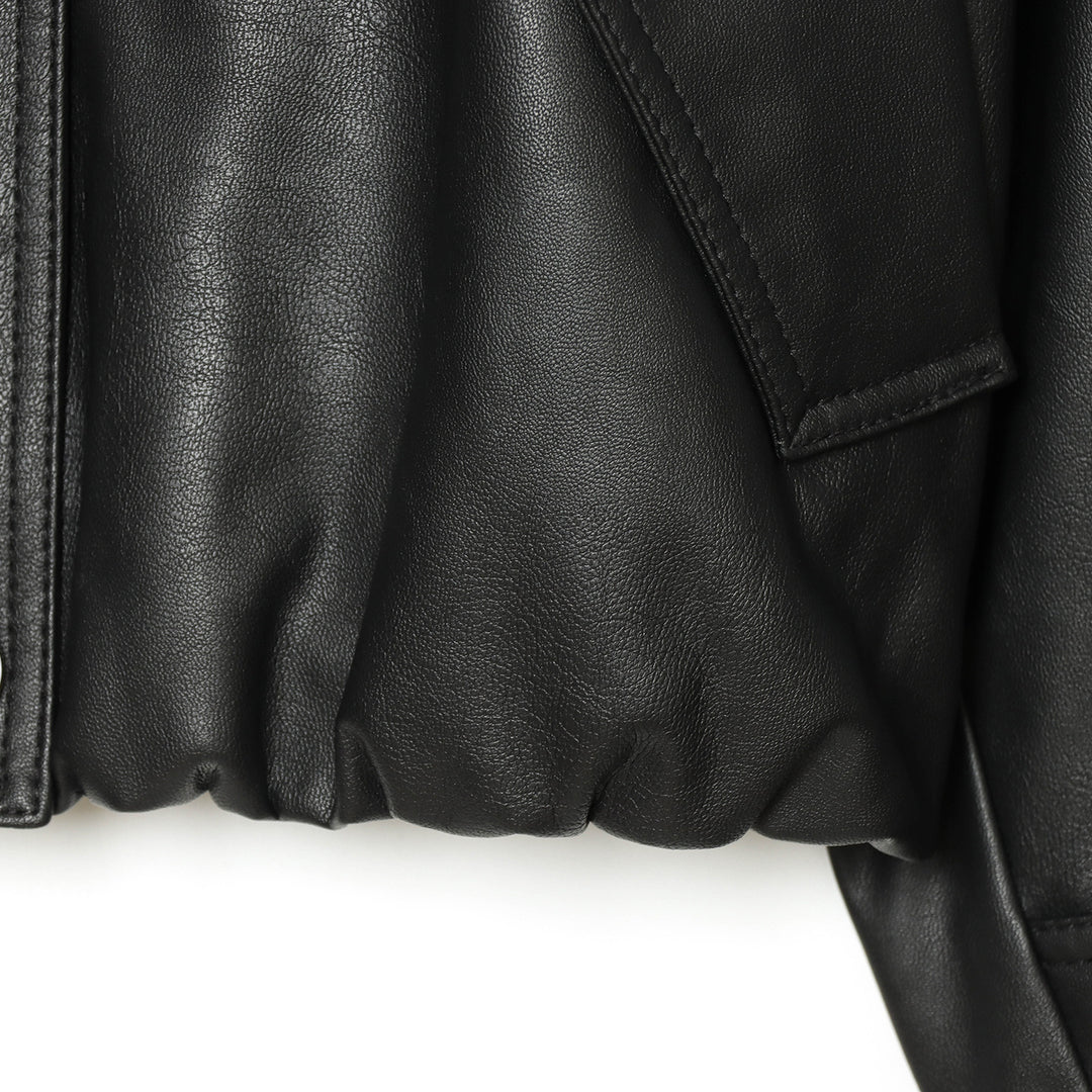 Damen Cropped Kunstleder-Fieldjacke mit hohem Stehkragen, Schulterriegeln und elastischem Saum Nord Taschen