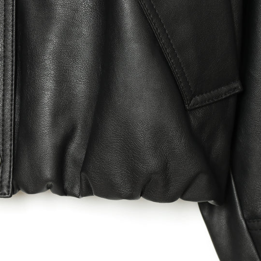 Damen Cropped Kunstleder-Fieldjacke mit hohem Stehkragen, Schulterriegeln und elastischem Saum Nord Taschen