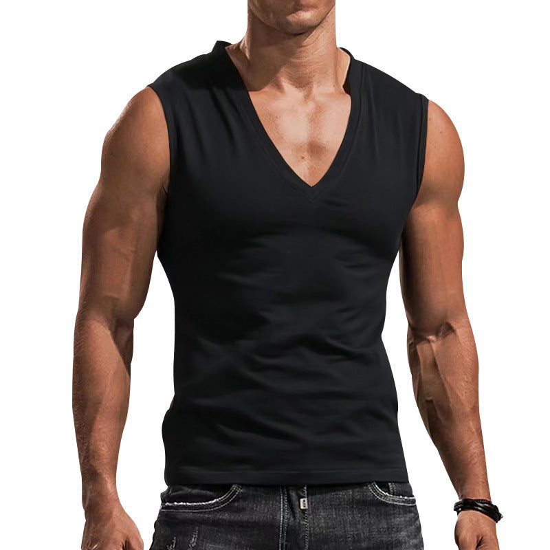 Herren nan ärmelloses Muskelshirt mit tiefem V-Ausschnitt aus dehnbarem Jersey und körpernaher Passform